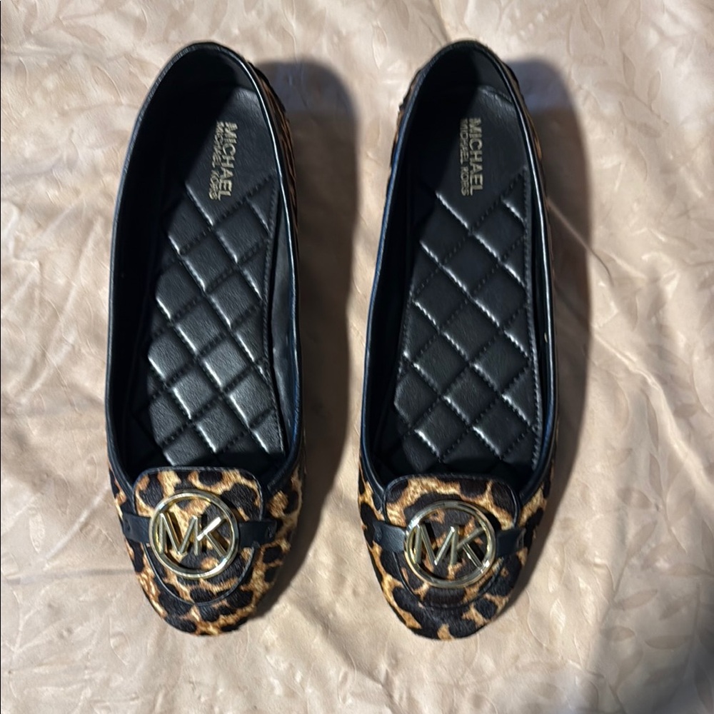 Michael Kors Brown and Black Quilted Loafers with Gold Accent